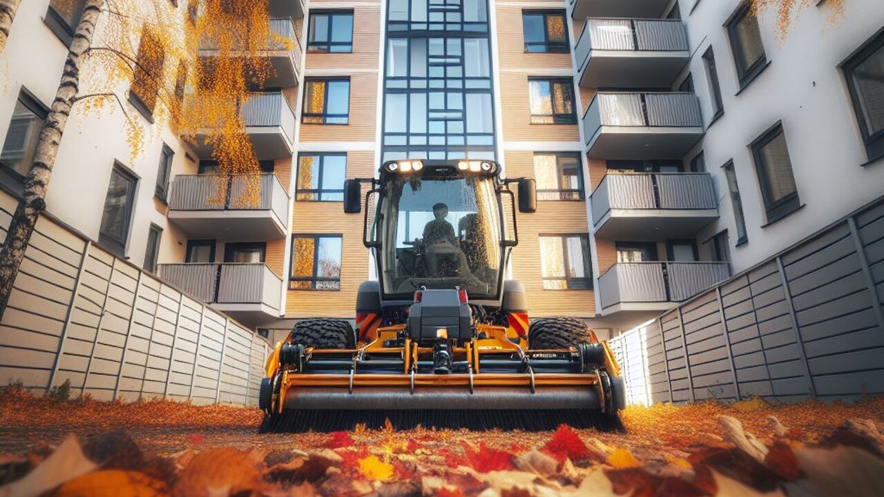 Kiinteistöhuollon työntekijät erilaisiin työkoneisiin.